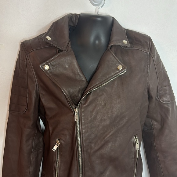 Bolongaro Trevor by ASOS  Chocolate Brown Leather Jacket - size Small - Picture 5 of 13